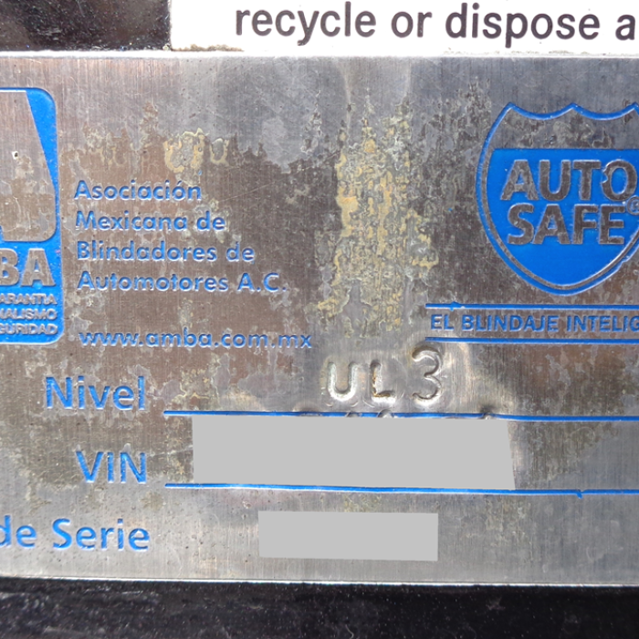 PLACA BLINDADA JEEP GRAND CHEROKEE 2009 NEGRA.